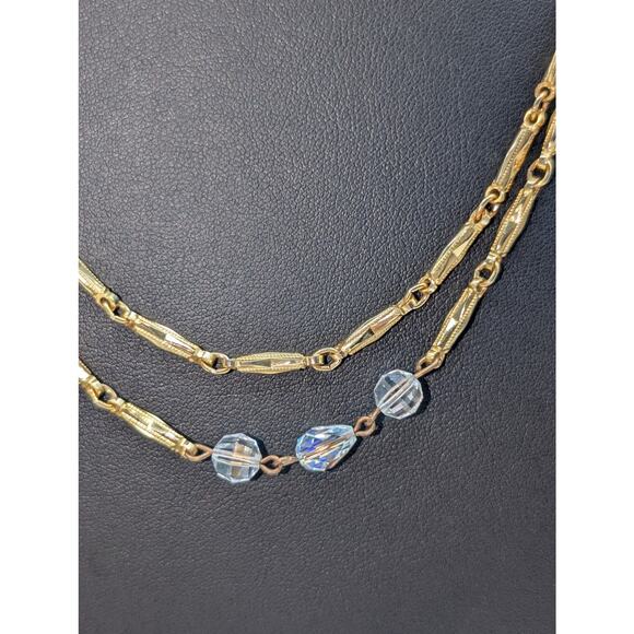 Vintage Glass Crystal Gold Tone Textured Chain Link 48" Long Strand Necklace - Picture 9 of 12